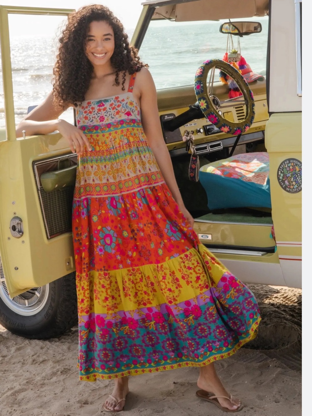 NATURAL LIFE Patricia Festival Bright Floral Tiered Boho Maxi Dress Large